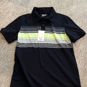 Urban Pipeline Black and Gray Polo with Yellow Stripes